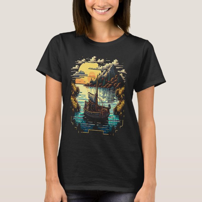 Camiseta I'm an angler with a boat and go fishing pixel art (Anverso)
