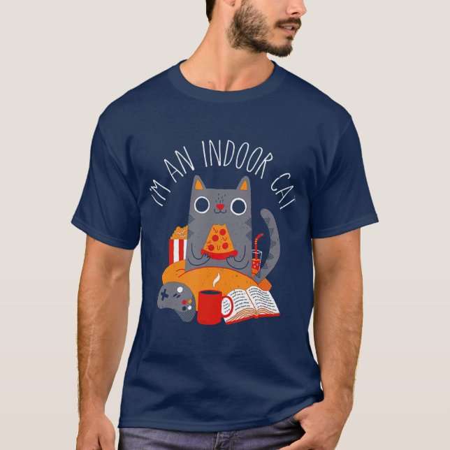 Camiseta Im An Indoor Cat Funny Reading Coffee Gaming Cat (Anverso)