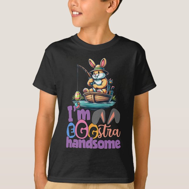 Camiseta Im Eggstra Handsome Bunny Fishing B Fish Easter Da (Anverso)