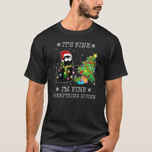 Camiseta I'm Fine Everything Is Fine Black Cat Christmas Tr (Anverso)