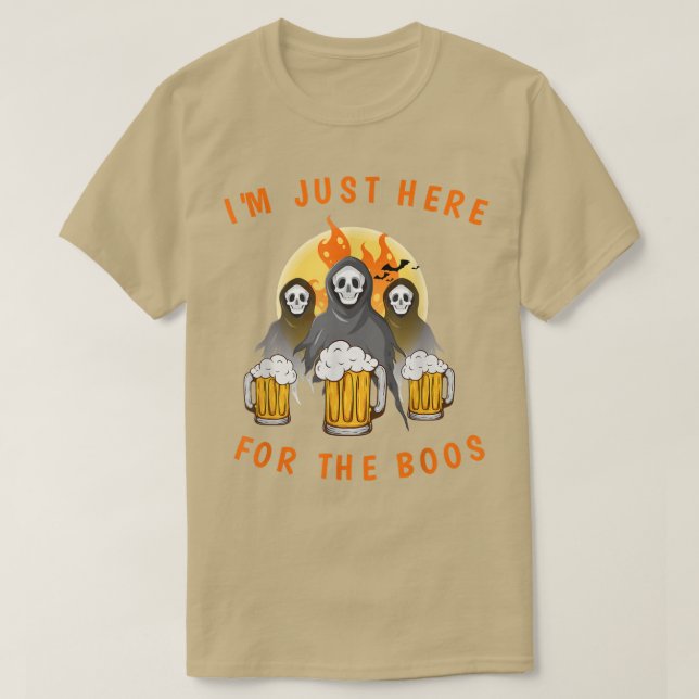 Camiseta I'm Just Here For The Boos Ghost Drinking Funny Ha (Diseño del anverso)