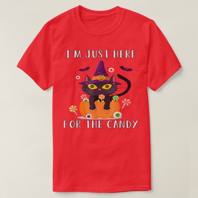 Camiseta Im Just Here For The Candy Witch Halloween Cat meo (Diseño del anverso)