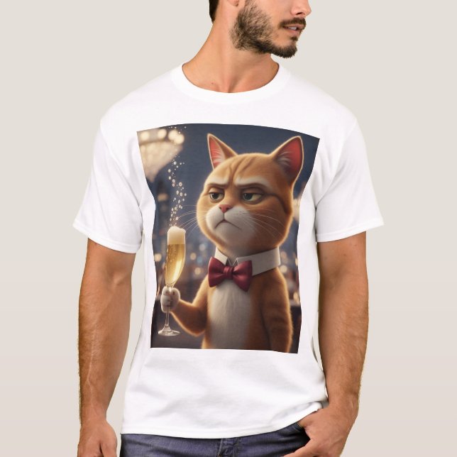 Camiseta I'm Just Here for the Champagne – Grumpy Party Cat (Anverso)