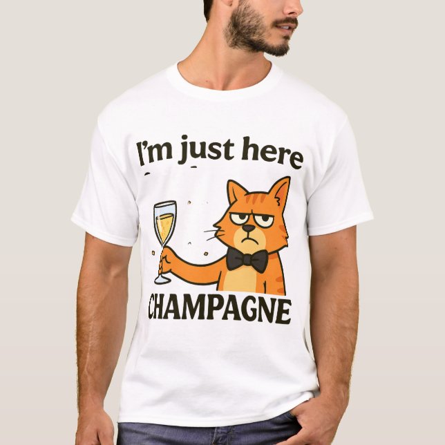 Camiseta I'm Just Here for the Champagne – Grumpy Party Cat (Anverso)