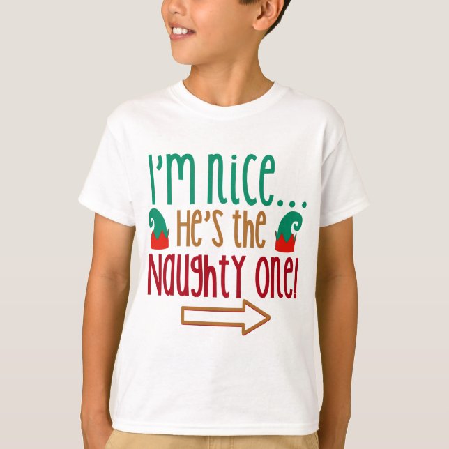 Camiseta Im Nice Hes Naughty Elf Gorra (Anverso)