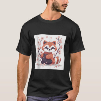 Camiseta Imagen adorable de panda rojo en jardín de flores