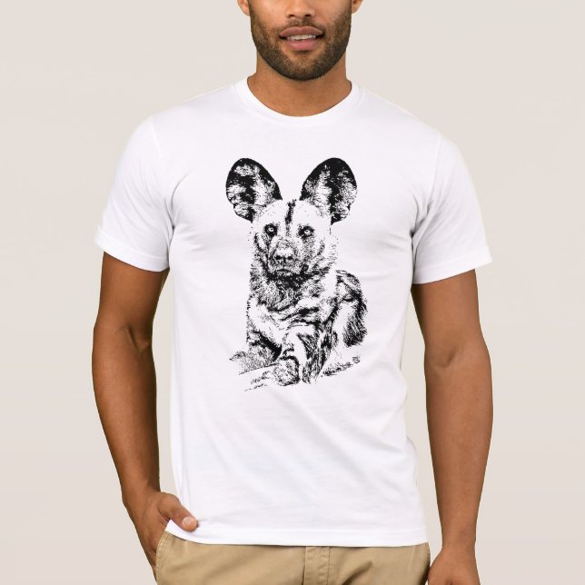 Camiseta Imagen africana del perro salvaje en negro gráfico (Anverso)