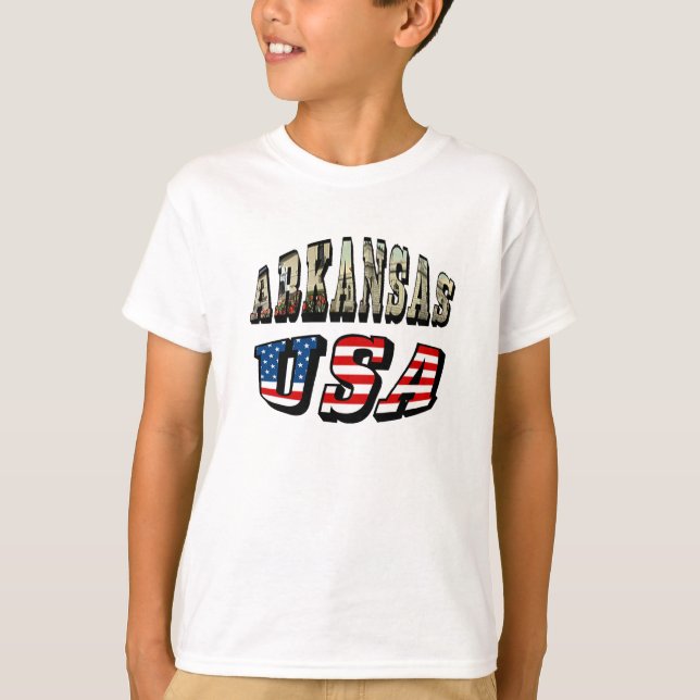 Camiseta Imagen de Arkansas y texto de la bandera de Estado (Anverso)