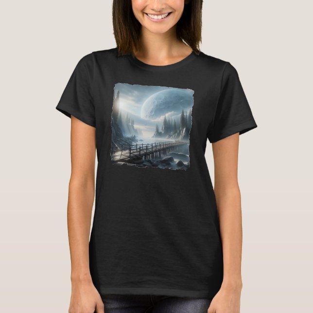 Camiseta Imagen de fantasía de una luna enorme en un paisaj (Anverso)