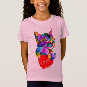 Camiseta Imagen de gatito sosteniendo el corazón.