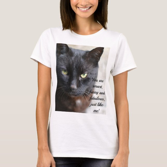 Camiseta Imagen de Gato Negro con cita motivadora (Anverso)