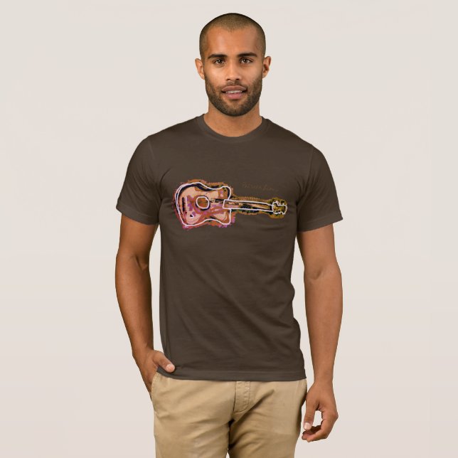 Camiseta imagen de guitarra marrón angustiada (Anverso completo)