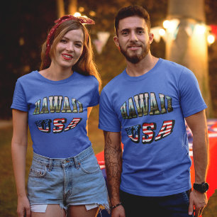 Camiseta Imagen de Hawaii y texto de bandera de Estados Uni