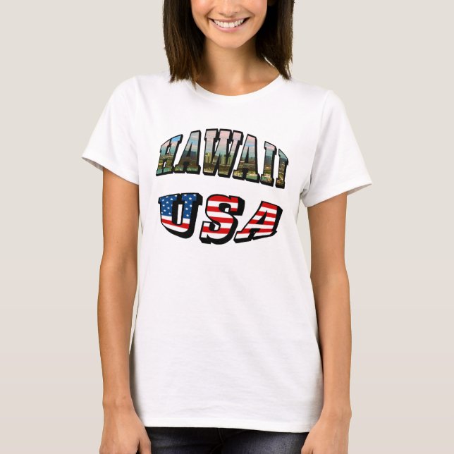 Camiseta Imagen de Hawaii y texto de bandera de Estados Uni (Anverso)