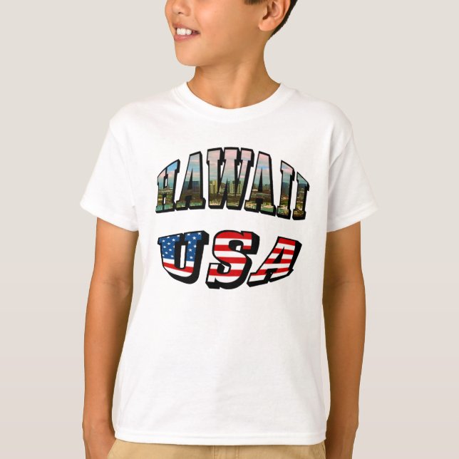 Camiseta Imagen de Hawaii y texto de bandera de Estados Uni (Anverso)
