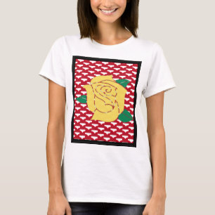 Camiseta Imagen de la rosa amarilla en el fondo rojo abstra