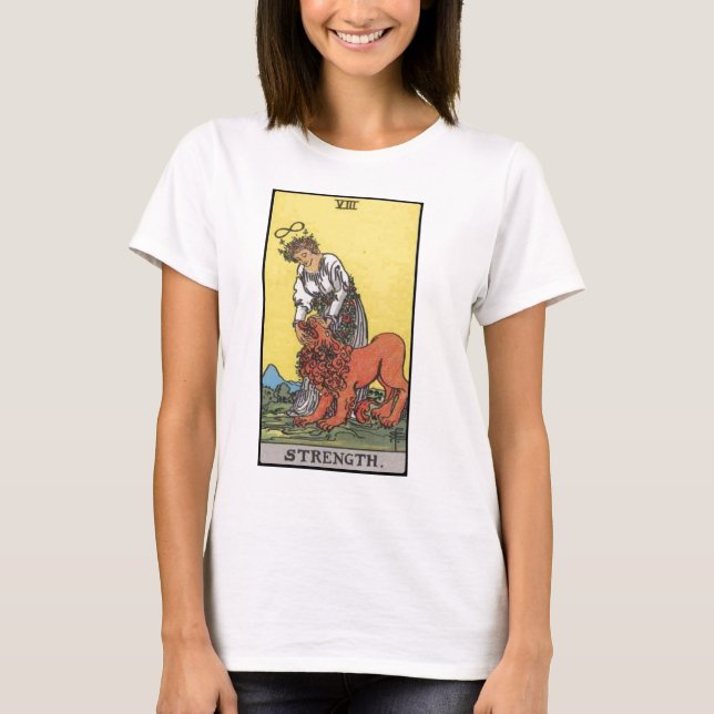 Camiseta imagen de la tarjeta de la fuerza del tarot (Anverso)
