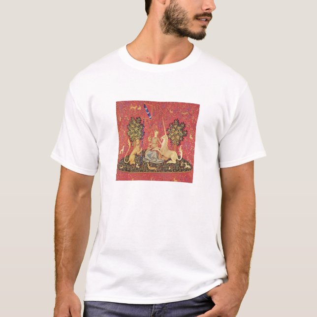 Camiseta Imagen de tapiz medieval de Unicorn y Maiden (Anverso)