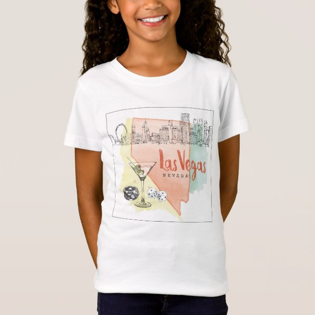Camiseta Imagen del bosquejo de la acuarela de Las Vegas, (Anverso)