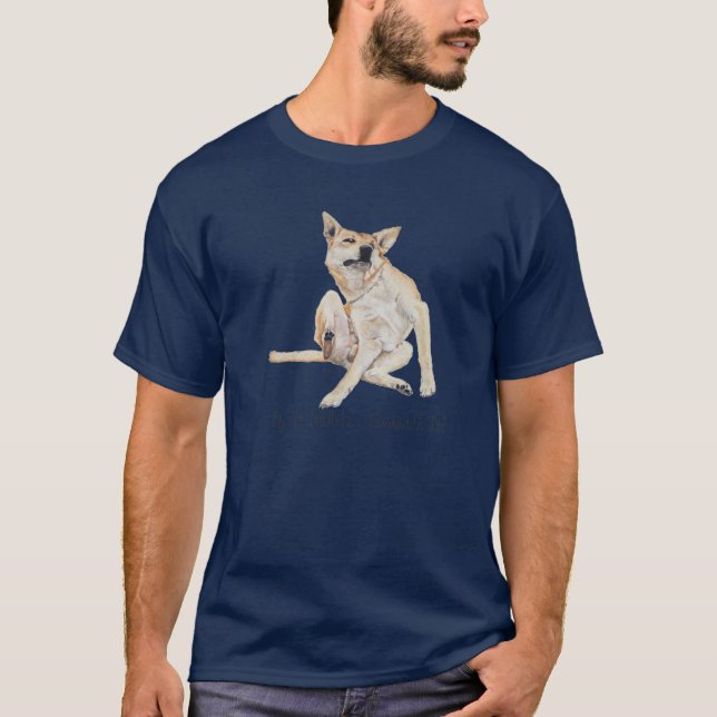 Camiseta imagen divertida del perro de gsd raspando con esl (Anverso)