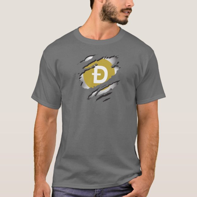 Camiseta Imagen Dogecoin Torn con Logo Revelada Debajo (Anverso)