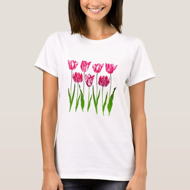 Camiseta Imagen en el jardín de tulipanes de Fuchsia rosa y (Anverso)