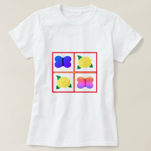 Camiseta Imagen enmarcada roja de Rosas de mariposas multic