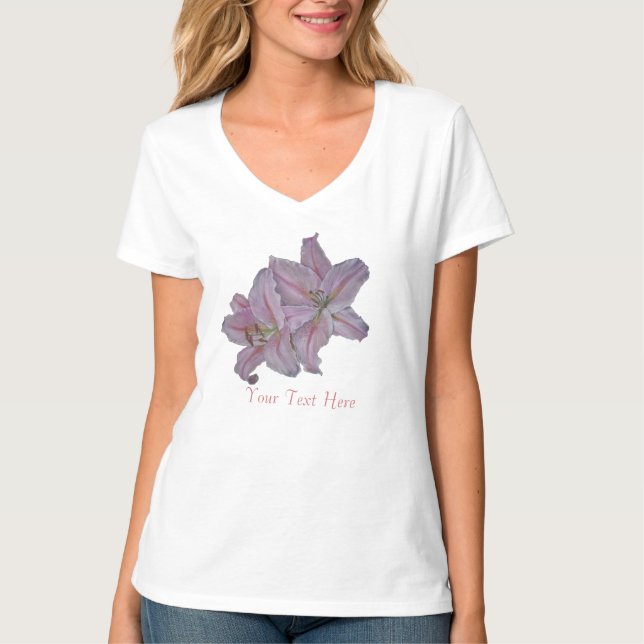 Camiseta imagen floral de flores de lirio rosa (Anverso)