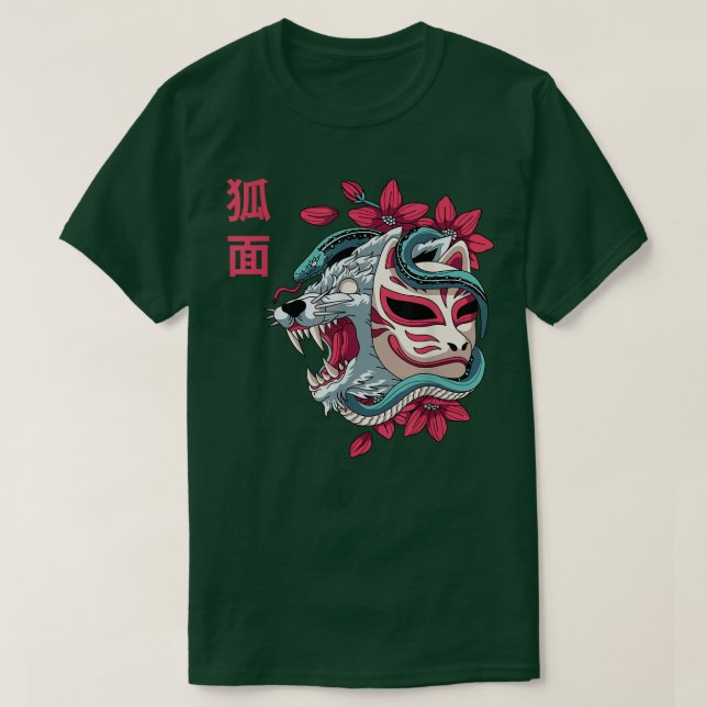 Camiseta Imagen japonesa de la máscara Kitsune Wolf Snake J (Diseño del anverso)
