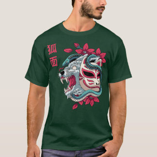 Camiseta Imagen japonesa de la máscara Kitsune Wolf Snake J