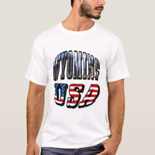 Camiseta Imágenes de Wyoming y texto de la bandera de los E