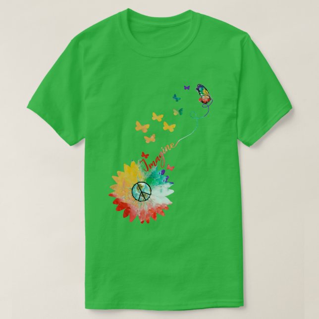 Camiseta Imaginen flor mariposa Tierra signo de paz hippie (Diseño del anverso)