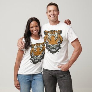 Camiseta Imitación de Bordado de Cabeza de Tigre
