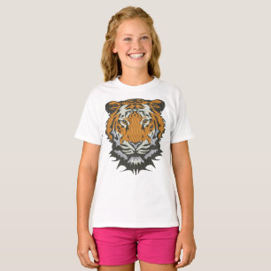 Camiseta Imitación de Bordado de Cabeza de Tigre