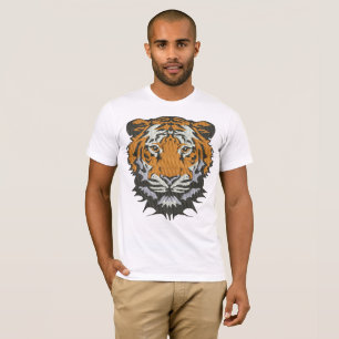 Camiseta Imitación de Bordado de Cabeza de Tigre