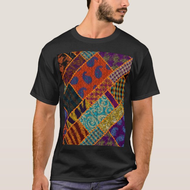 Camiseta imitación de patchwork indio, lienzo vintage. (Anverso)
