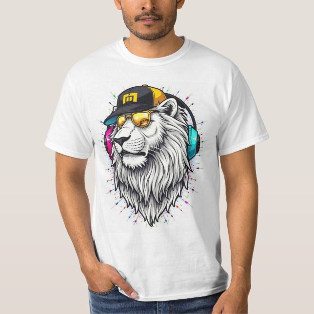 Camiseta Impresa De León Majestuosa - Cuello redon (Anverso)