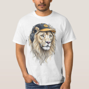 Camiseta Impresa De León Majestuosa - Cuello Redon