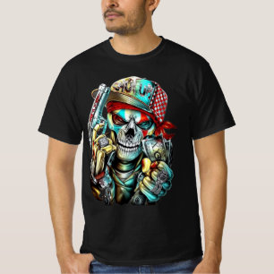 Camiseta impresa del arte del cráneo negro del alg