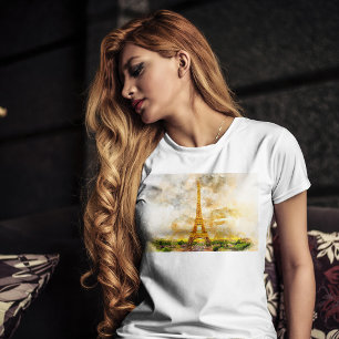 Camiseta Impresión artística de acuarela del atardecer de l