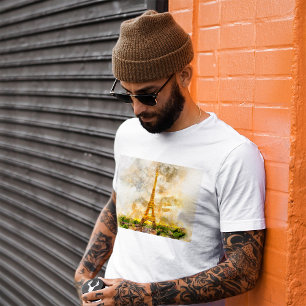 Camiseta Impresión artística de acuarela del atardecer en l
