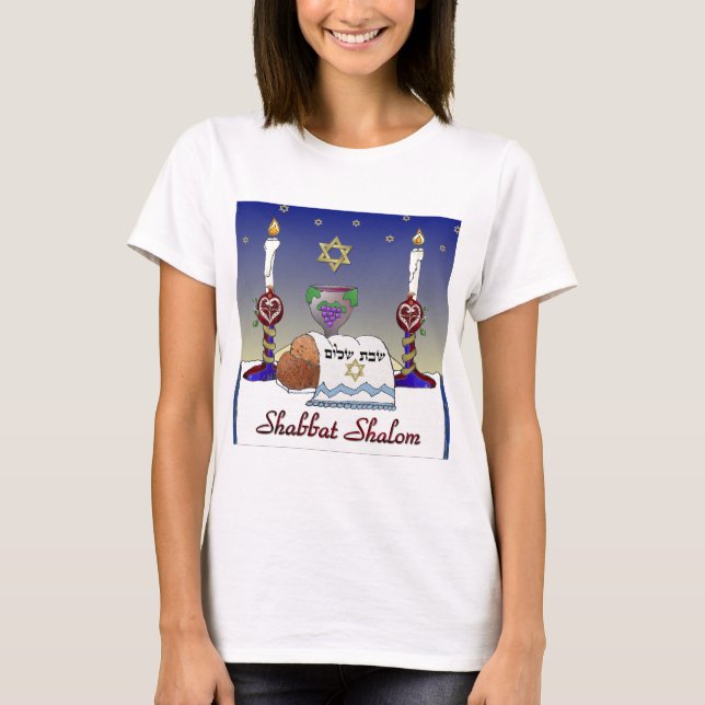 Camiseta Impresión artística de Judaica Shabbat Shalom (Anverso)