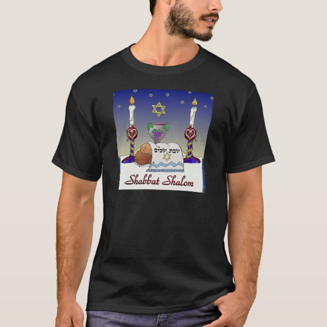 Camiseta Impresión artística de Judaica Shabbat Shalom (Anverso)