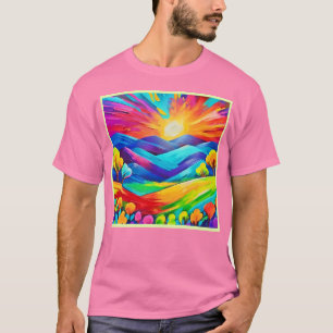 Camiseta Impresión artística de montaña al atardecer vibran