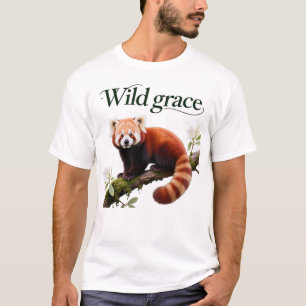 Camiseta Impresión artística de Panda Rojo con Flores de Rh