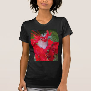 Camiseta Impresión artística de pluma de pétalo rojo