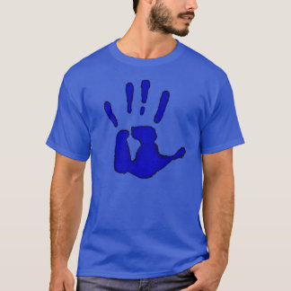 Camiseta Impresión azul grande de la mano