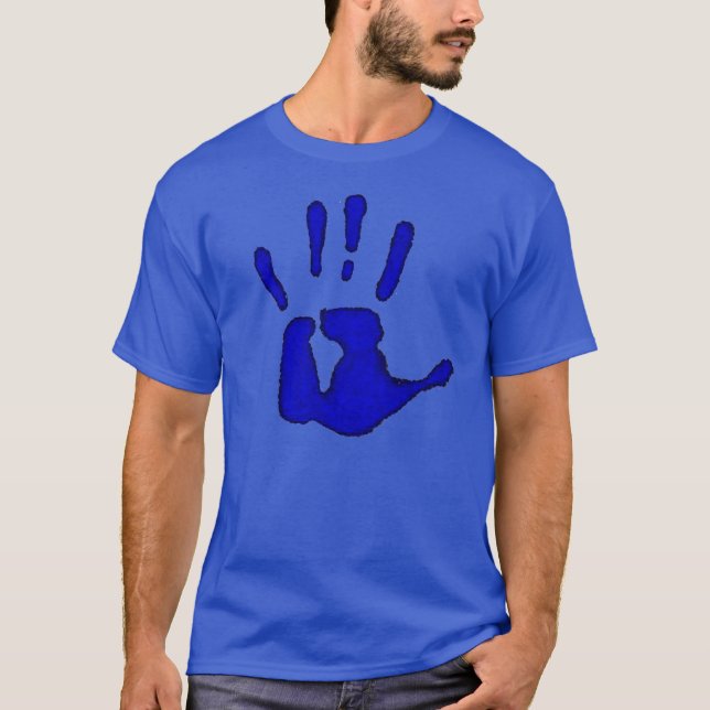 Camiseta Impresión azul grande de la mano (Anverso)