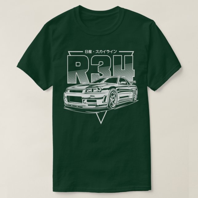 Camiseta Impresión blanca Skyline GTR R34 (Diseño del anverso)