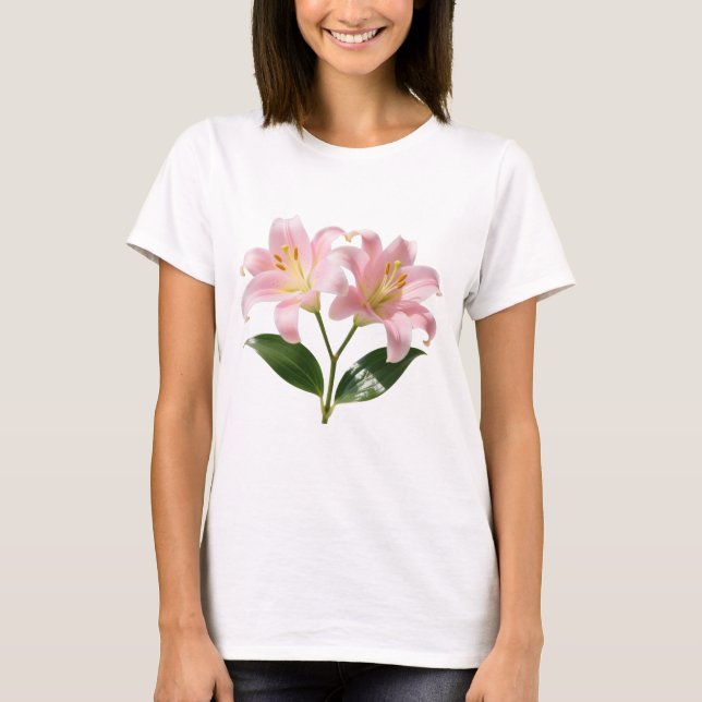 Camiseta Impresión botánica Pastel Pink Lily (Anverso)